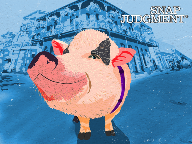 A 300-pound pot-bellied pig smiling in the streets of New Orleans.