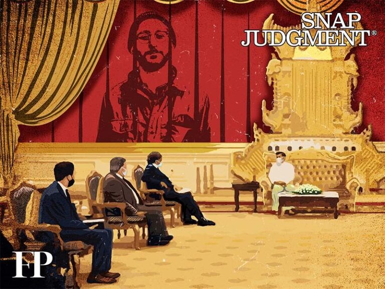 A group of men in a room having a foreign negotiation.