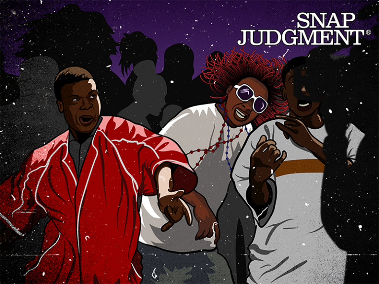 A handful of kids are rocking out to hyphy music. They are smiling and dancing.